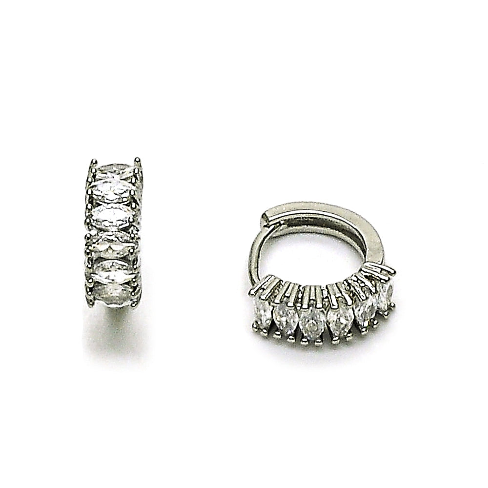 Rhodium Gold Filled Huggie Hoop, with White Cubic Zirconia, Polished, Rhodium Finish