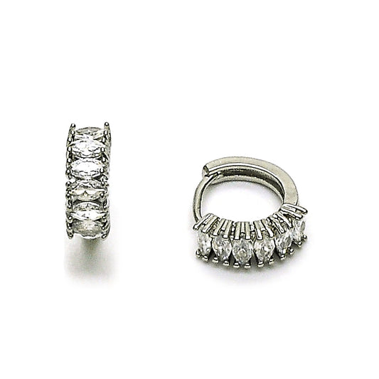 Rhodium Gold Filled Huggie Hoop, with White Cubic Zirconia, Polished, Rhodium Finish