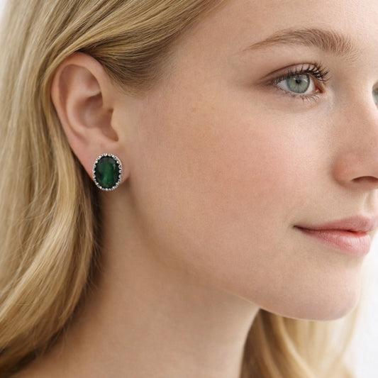 Rhodium Gold Filled Stud Earring, with Green Cubic Zirconia, Polished, Rhodium Finish
