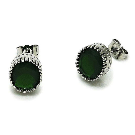 Rhodium Gold Filled Stud Earring, with Green Cubic Zirconia, Polished, Rhodium Finish