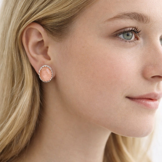 Rhodium Gold Filled Stud Earring, with Rose Water Opal Cubic Zirconia, Polished, Rhodium Finish