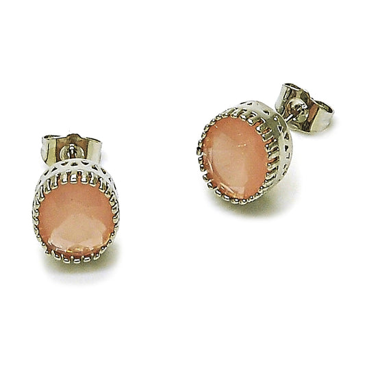 Rhodium Gold Filled Stud Earring, with Rose Water Opal Cubic Zirconia, Polished, Rhodium Finish