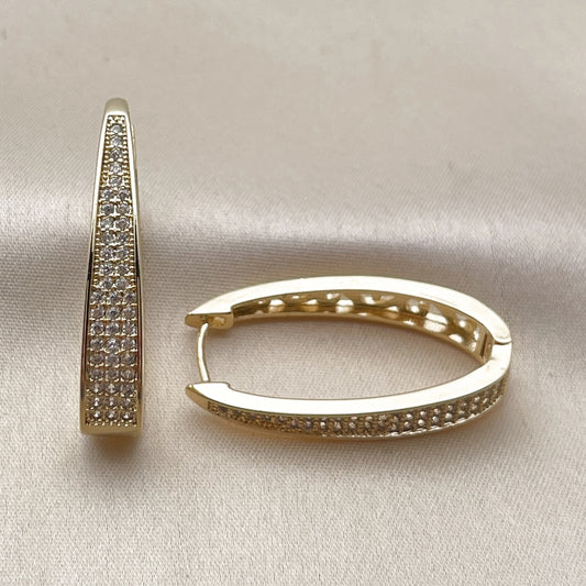 Oro Laminado Huggie Hoop, Gold Filled Style with White Micro Pave, Polished, Golden Finish