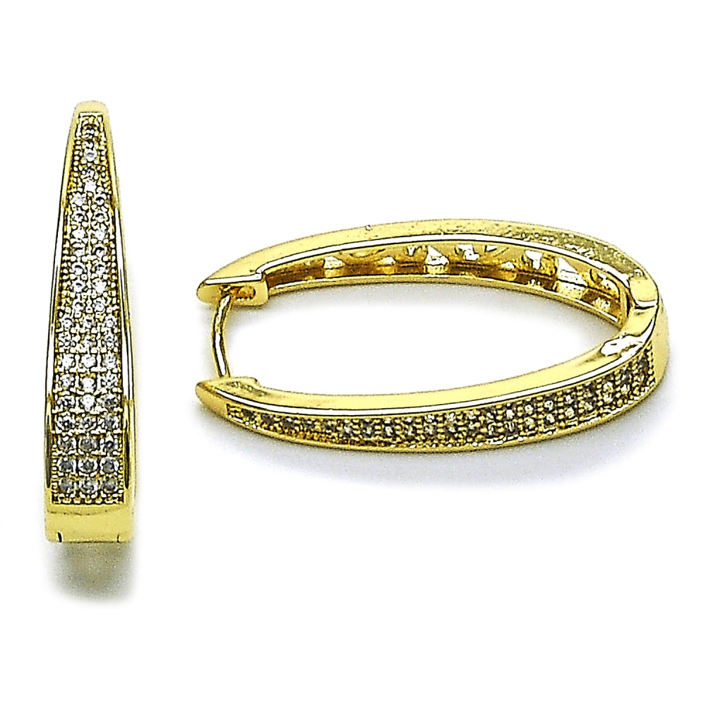 Oro Laminado Huggie Hoop, Gold Filled Style with White Micro Pave, Polished, Golden Finish