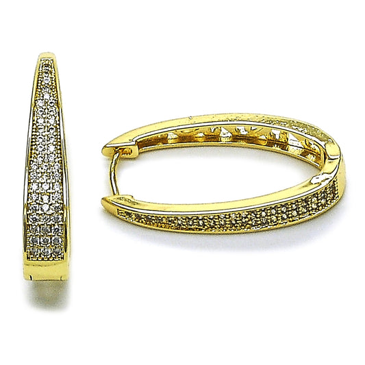 Oro Laminado Huggie Hoop, Gold Filled Style with White Micro Pave, Polished, Golden Finish