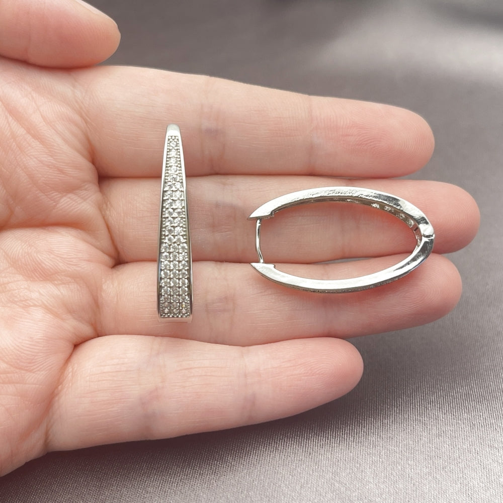 White Gold Filled Huggie Hoop, with White Micro Pave, Polished, Rhodium Finish