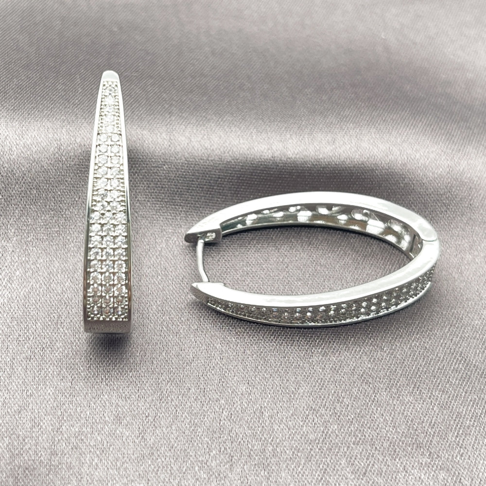 White Gold Filled Huggie Hoop, with White Micro Pave, Polished, Rhodium Finish