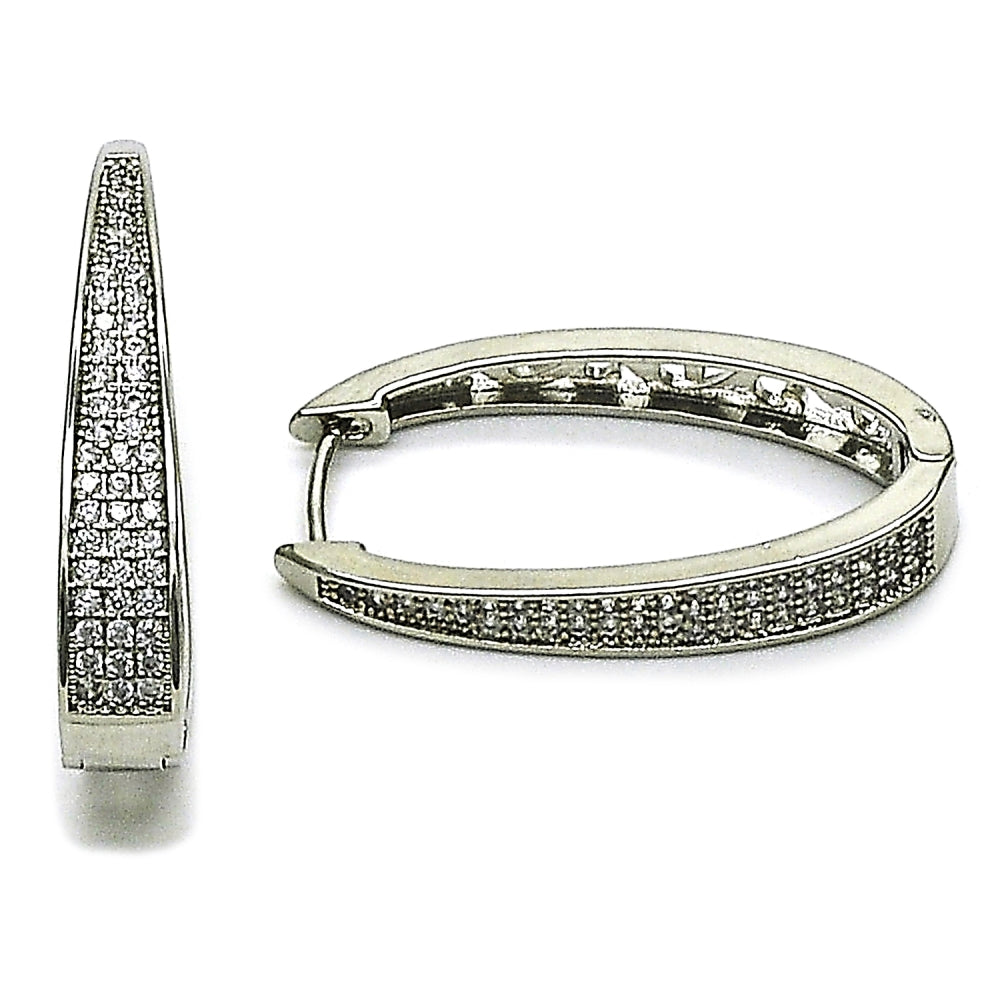 Rhodium Gold Filled Huggie Hoop, with White Micro Pave, Polished, Rhodium Finish