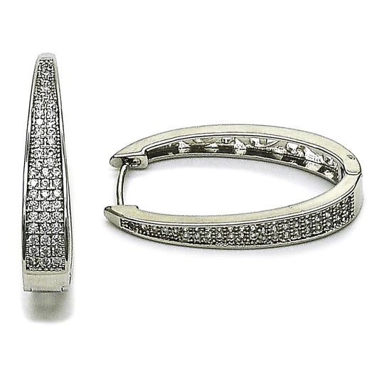 Rhodium Gold Filled Huggie Hoop, with White Micro Pave, Polished, Rhodium Finish