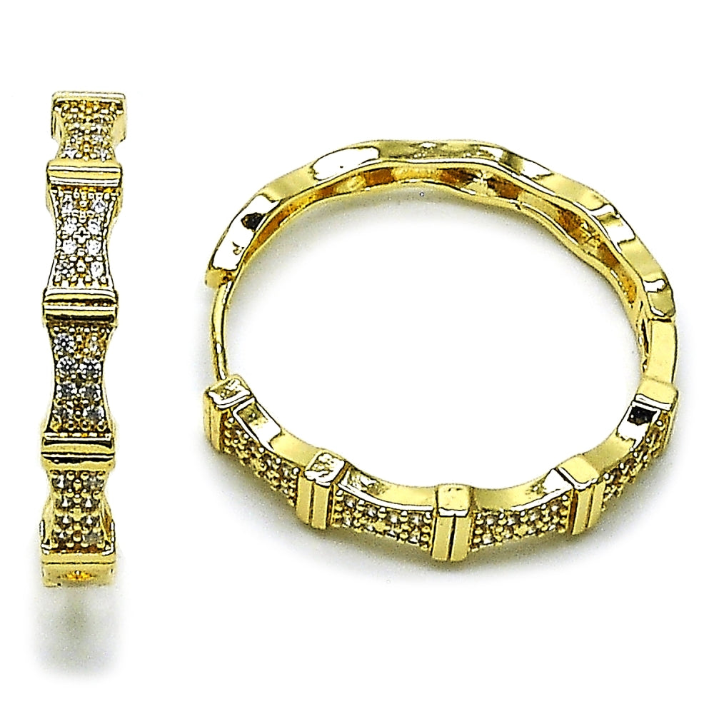 Oro Laminado Huggie Hoop, Gold Filled Style with White Micro Pave, Polished, Golden Finish