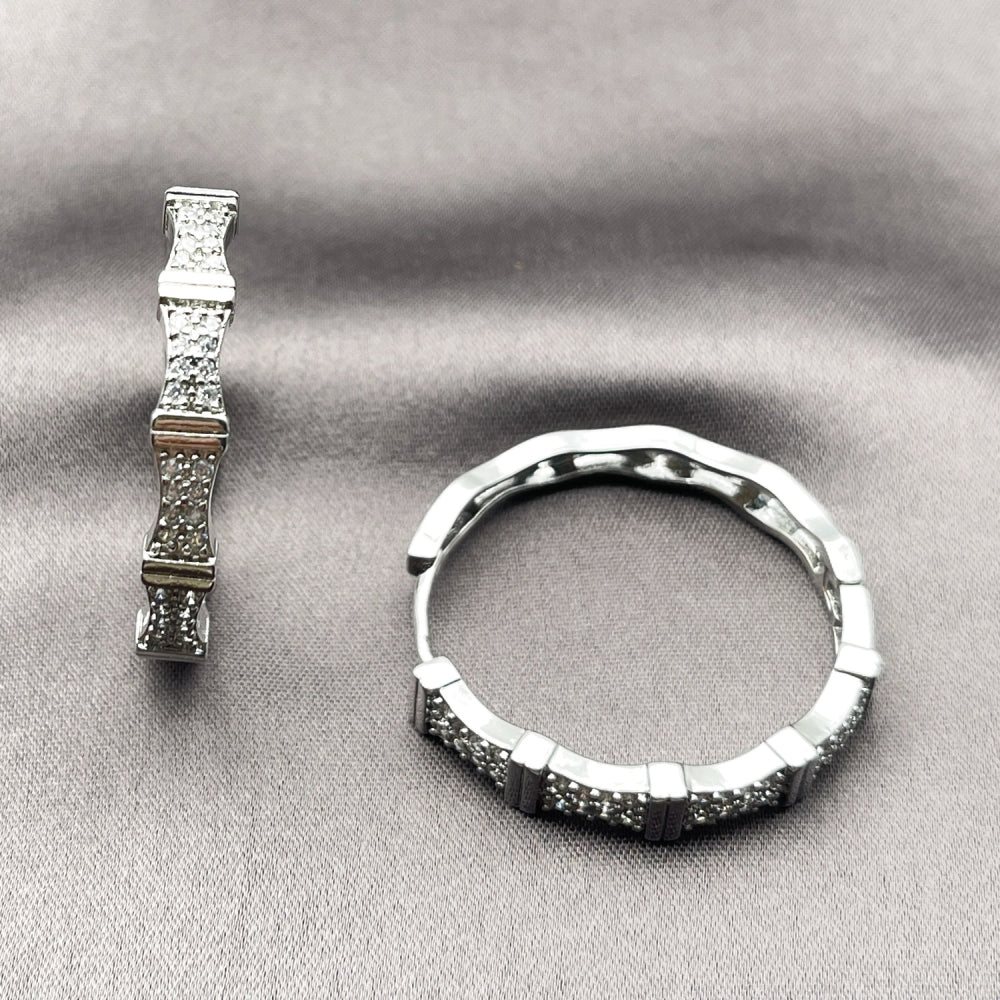 White Gold Filled Huggie Hoop, with White Micro Pave, Polished, Rhodium Finish