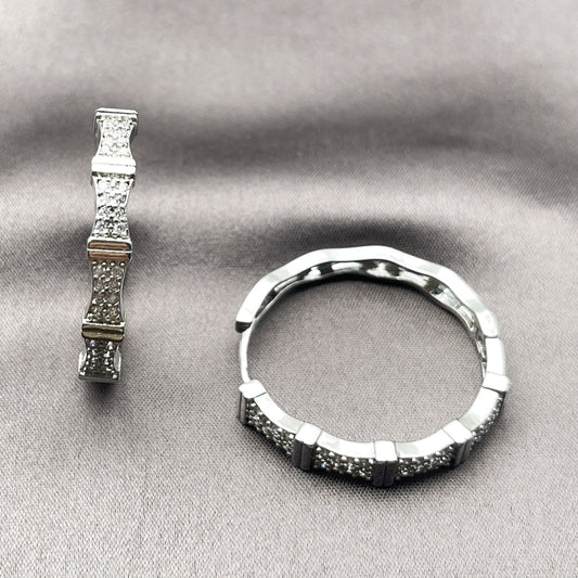 Rhodium Gold Filled Huggie Hoop, with White Micro Pave, Polished, Rhodium Finish