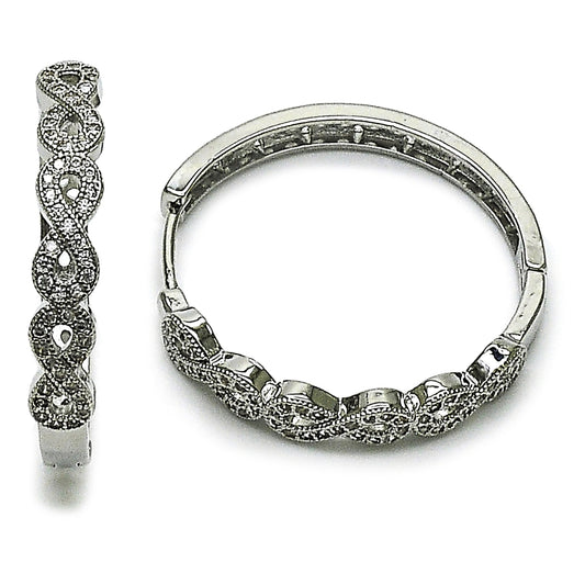 Rhodium Gold Filled Huggie Hoop, Infinite Design, with White Micro Pave, Polished, Rhodium Finish