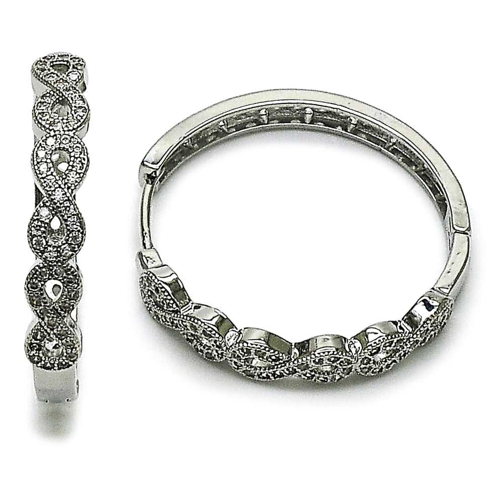 Rhodium Gold Filled Huggie Hoop, Infinite Design, with White Micro Pave, Polished, Rhodium Finish
