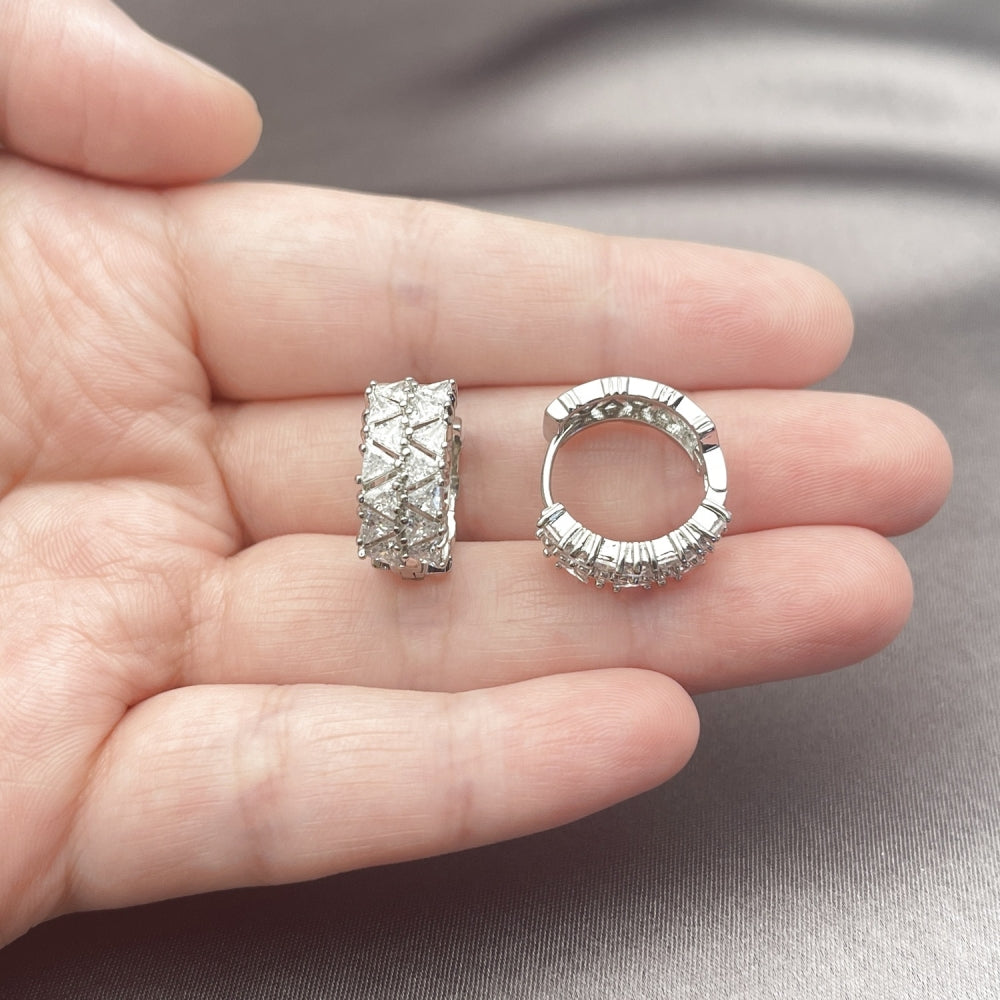 White Gold Filled Huggie Hoop, with White Cubic Zirconia, Polished, Rhodium Finish