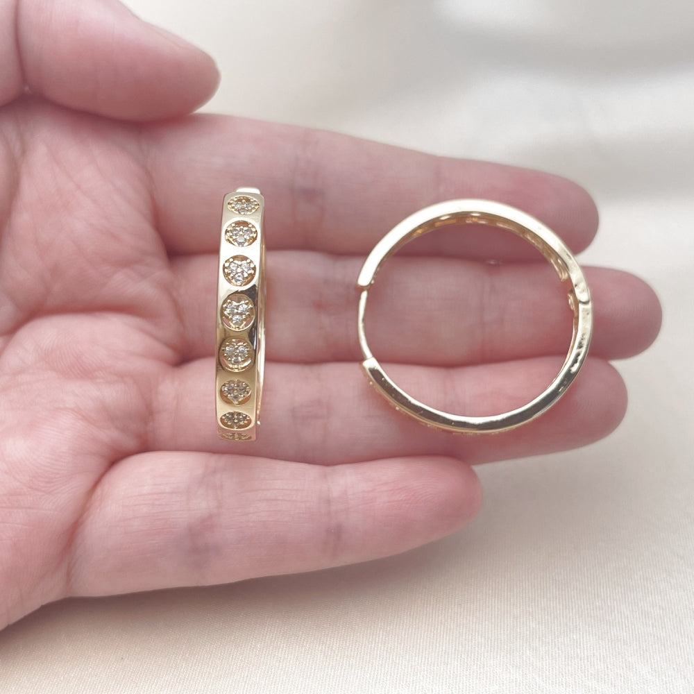 Oro Laminado Huggie Hoop, Gold Filled Style Heart Design, with White Micro Pave, Polished, Golden Finish