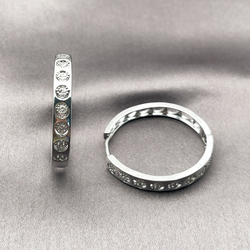 White Gold Filled Huggie Hoop, Heart Design, with White Micro Pave, Polished, Rhodium Finish