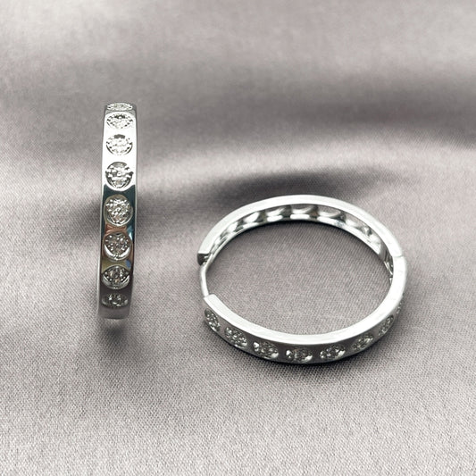 Rhodium Gold Filled Huggie Hoop, Heart Design, with White Micro Pave, Polished, Rhodium Finish
