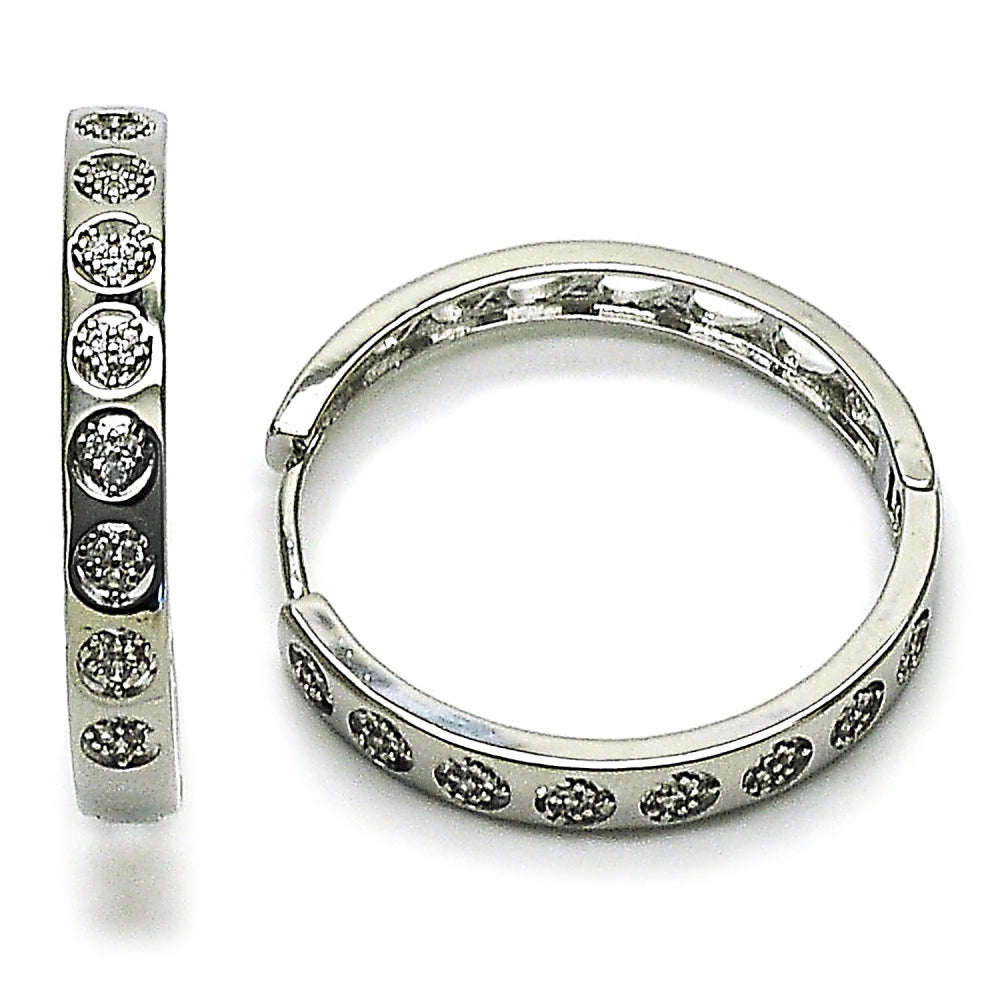 Rhodium Gold Filled Huggie Hoop, Heart Design, with White Micro Pave, Polished, Rhodium Finish