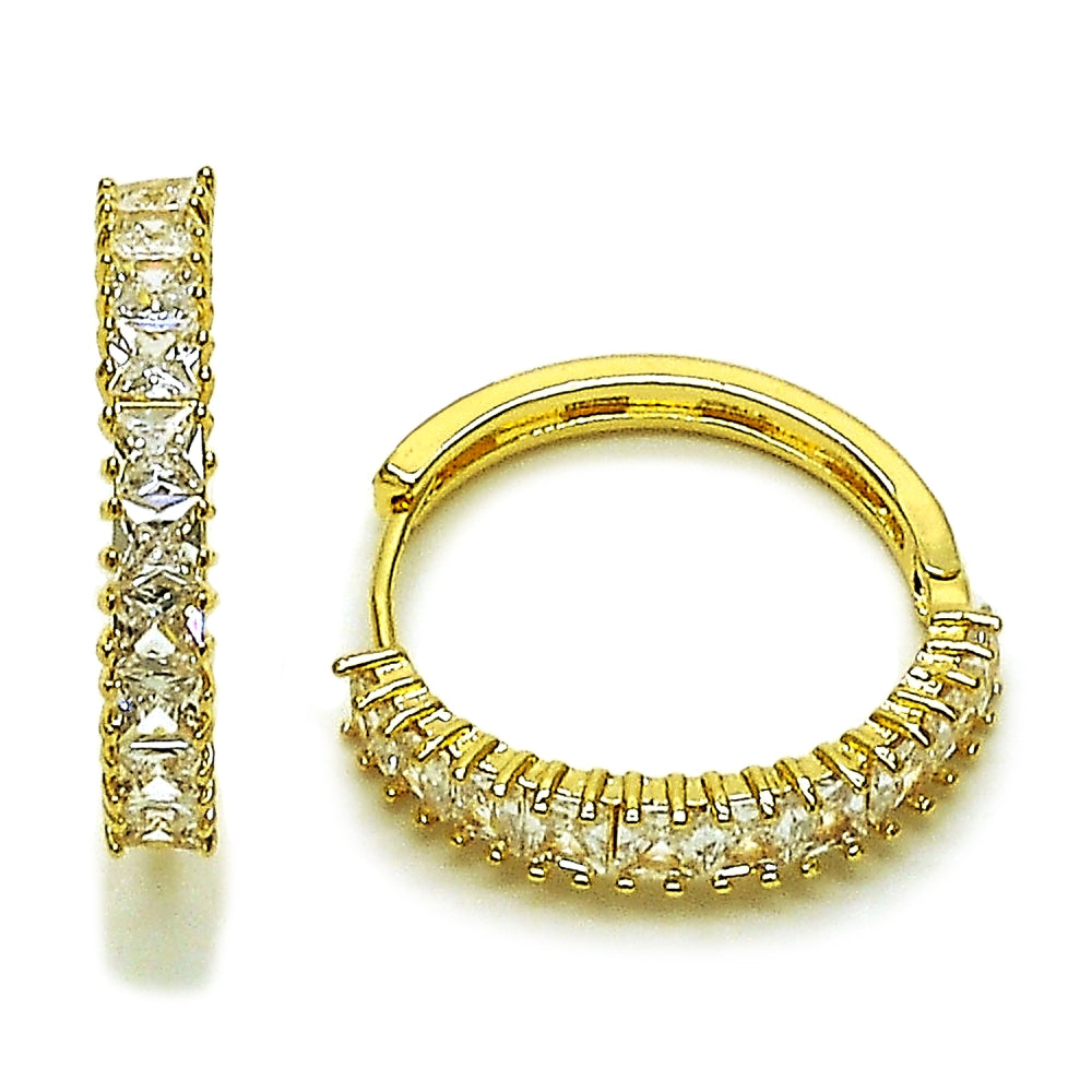 Oro Laminado Huggie Hoop, Gold Filled Style with White Cubic Zirconia, Polished, Golden Finish