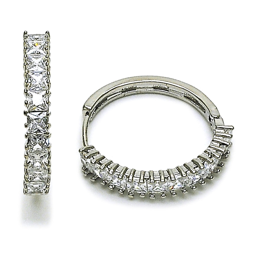 Rhodium Gold Filled Huggie Hoop, with White Cubic Zirconia, Polished, Rhodium Finish