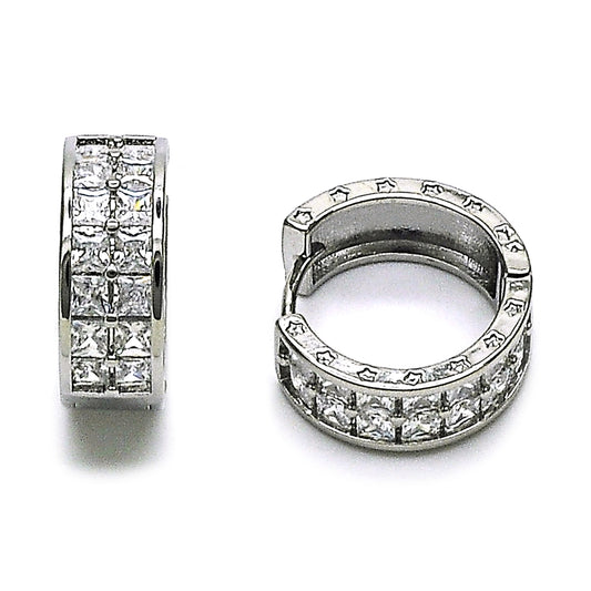 Rhodium Gold Filled Huggie Hoop, Star Design, with White Cubic Zirconia, Polished, Rhodium Finish