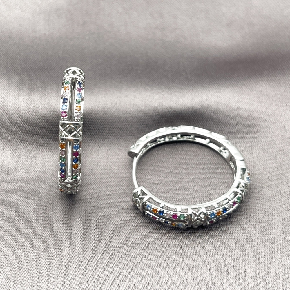 White Gold Filled Huggie Hoop, with Multicolor Micro Pave, Polished, Rhodium Finish