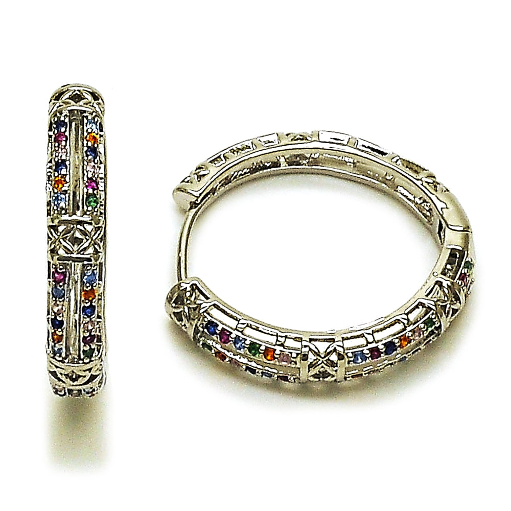 Rhodium Gold Filled Huggie Hoop, with Multicolor Micro Pave, Polished, Rhodium Finish