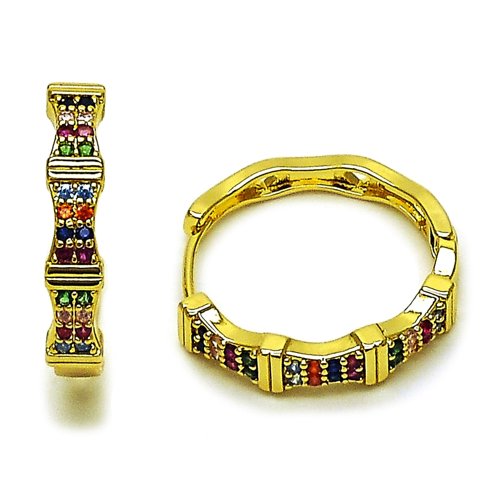 Oro Laminado Huggie Hoop, Gold Filled Style with Multicolor Micro Pave, Polished, Golden Finish