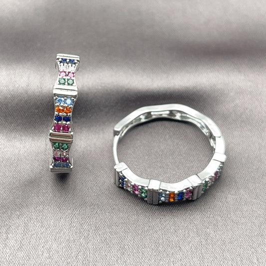 Rhodium Gold Filled Huggie Hoop, with Multicolor Micro Pave, Polished, Rhodium Finish