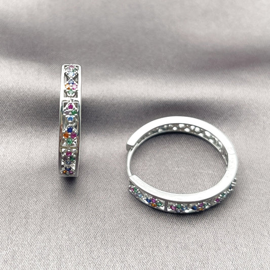 Rhodium Gold Filled Huggie Hoop, with Multicolor Micro Pave, Polished, Rhodium Finish