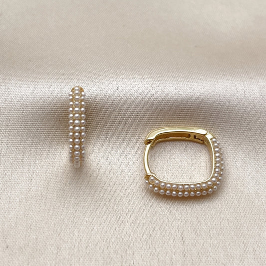 Oro Laminado Huggie Hoop, Gold Filled Style with Ivory Pearl, Polished, Golden Finish