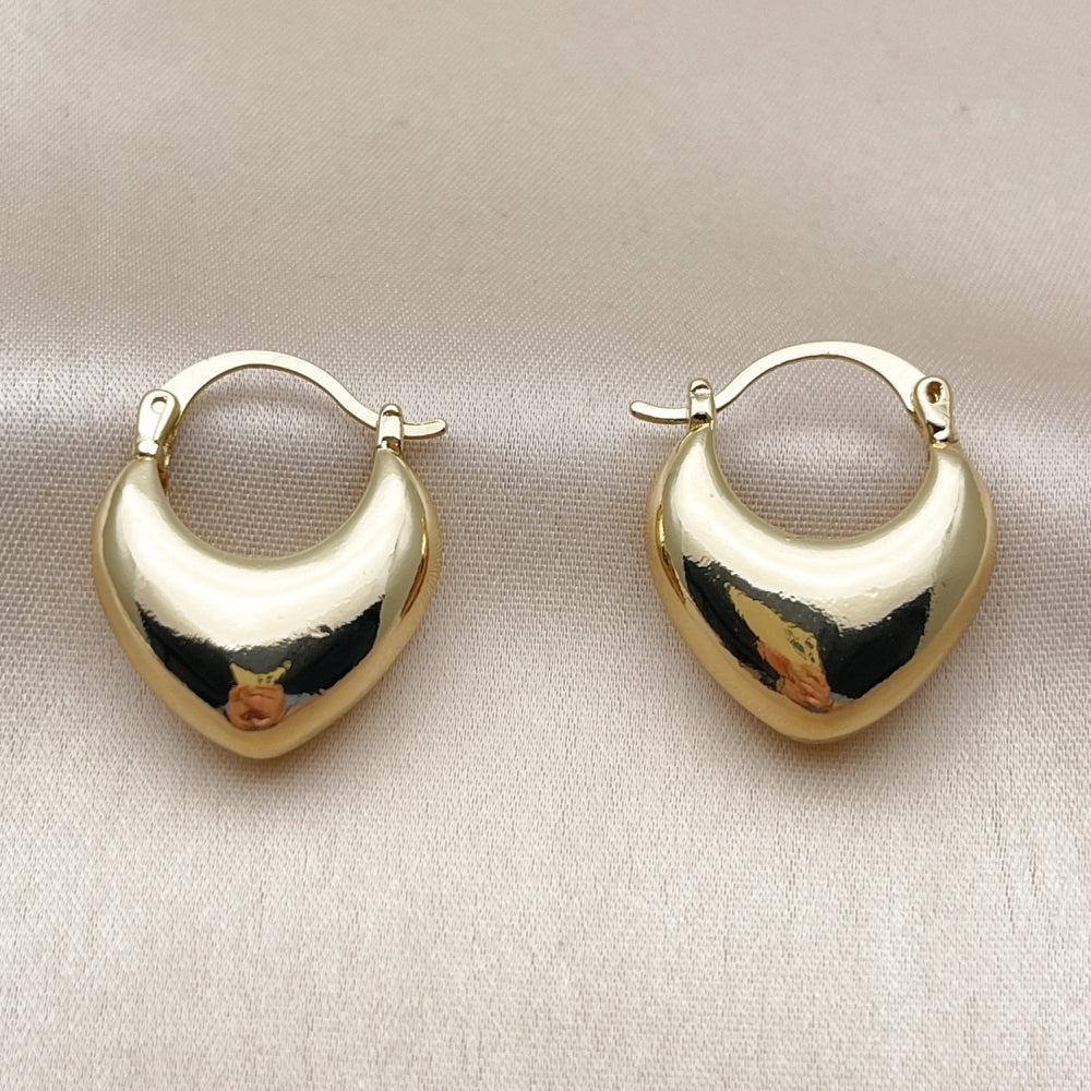 Oro Laminado Small Hoop, Gold Filled Style Heart Design, Polished, Golden Finish