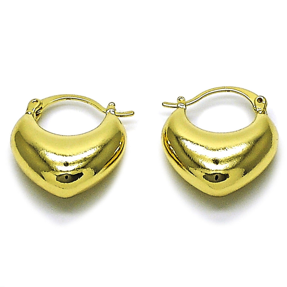 Oro Laminado Small Hoop, Gold Filled Style Heart Design, Polished, Golden Finish