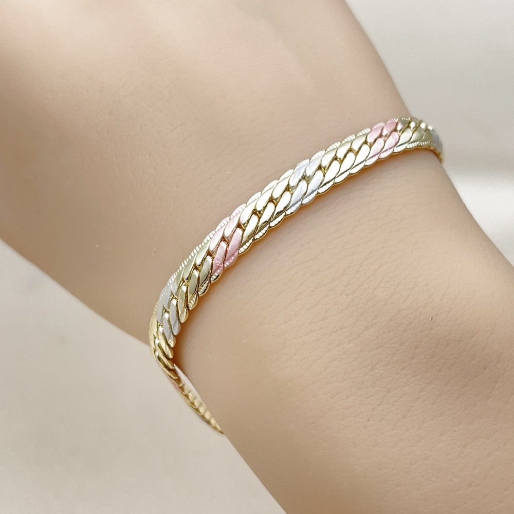 Oro Laminado Basic Bracelet, Gold Filled Style Curb Design, Polished, Tricolor