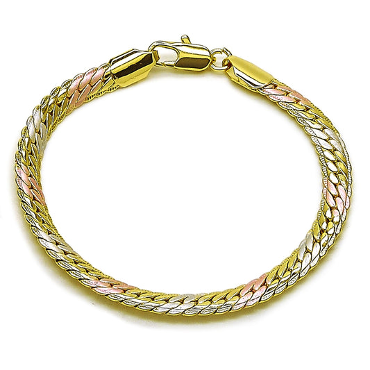 Oro Laminado Basic Bracelet, Gold Filled Style Curb Design, Polished, Tricolor
