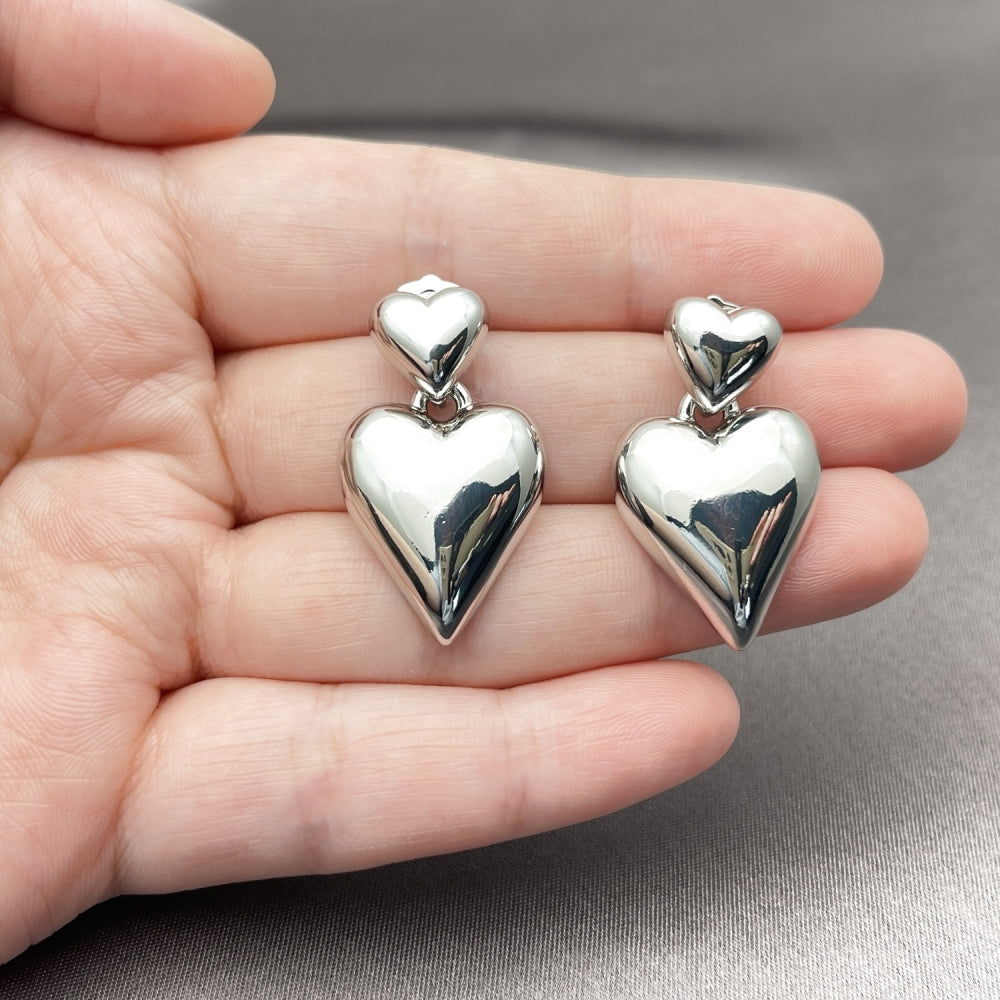 White Gold Filled Stud Earring, Heart Design, Polished, Rhodium Finish