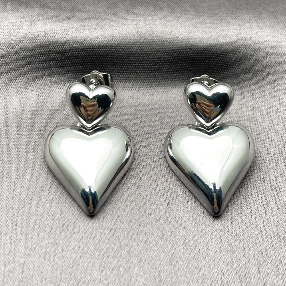 White Gold Filled Stud Earring, Heart Design, Polished, Rhodium Finish