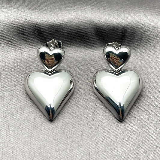 White Gold Filled Stud Earring, Heart Design, Polished, Rhodium Finish