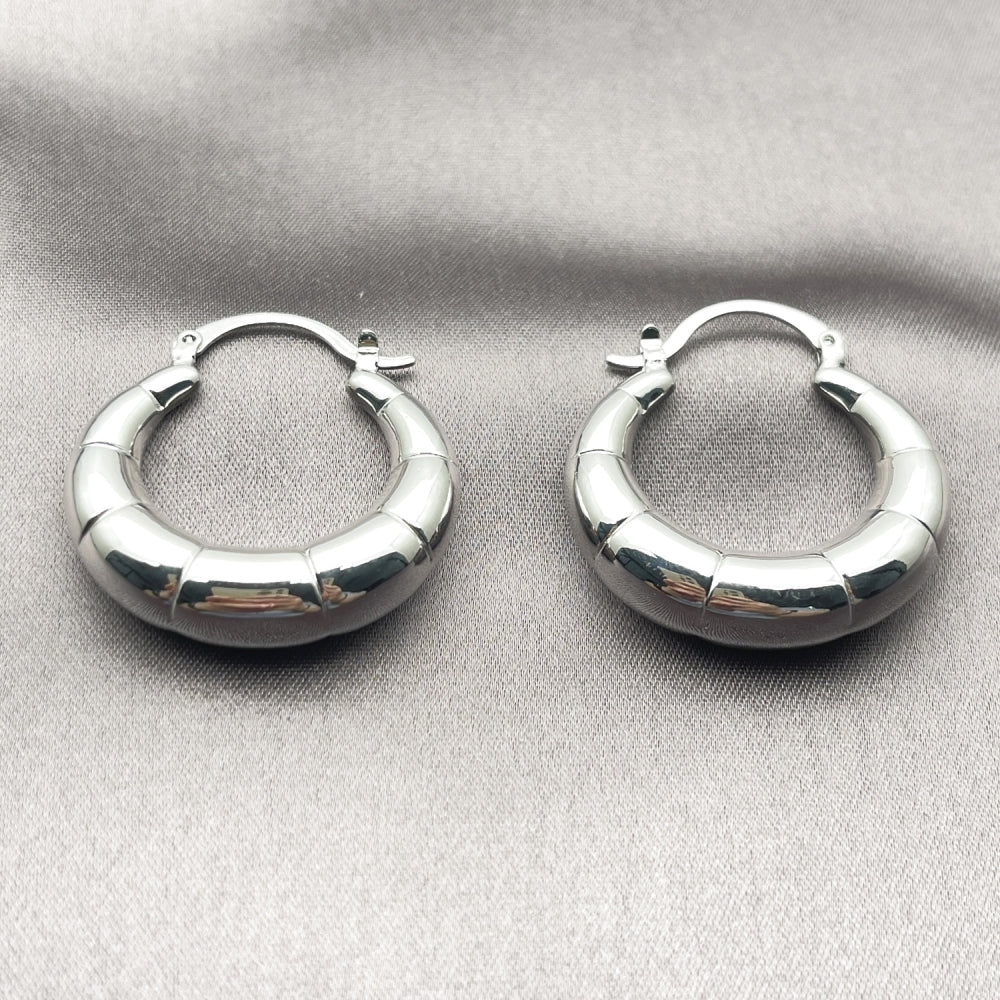 White Gold Filled Medium Hoop, Hollow Design, Polished, Rhodium Finish