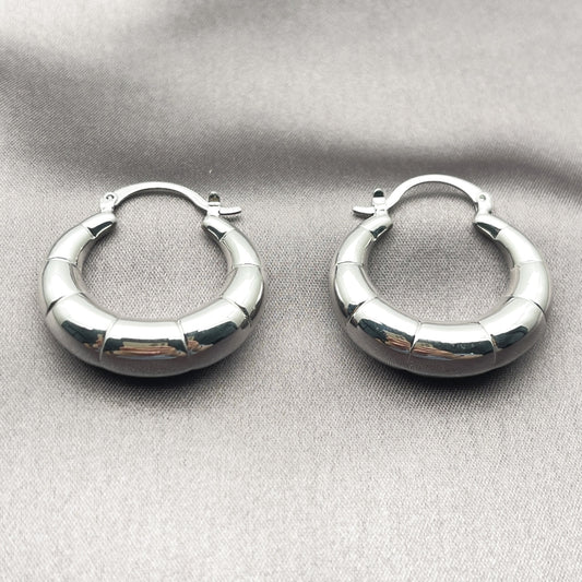 Rhodium Gold Filled Medium Hoop, Hollow Design, Polished, Rhodium Finish