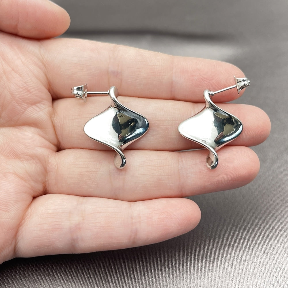 White Gold Filled Stud Earring, Twist Design, Polished, Rhodium Finish