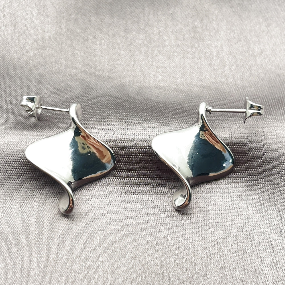 White Gold Filled Stud Earring, Twist Design, Polished, Rhodium Finish