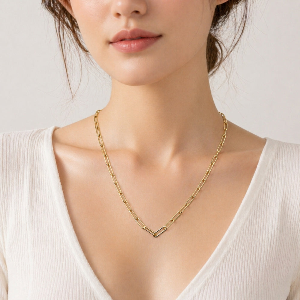 Oro Laminado Basic Necklace, Gold Filled Style Paperclip Design, Polished, Golden Finish