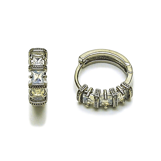 Rhodium Gold Filled Huggie Hoop, with White Cubic Zirconia, Polished, Rhodium Finish