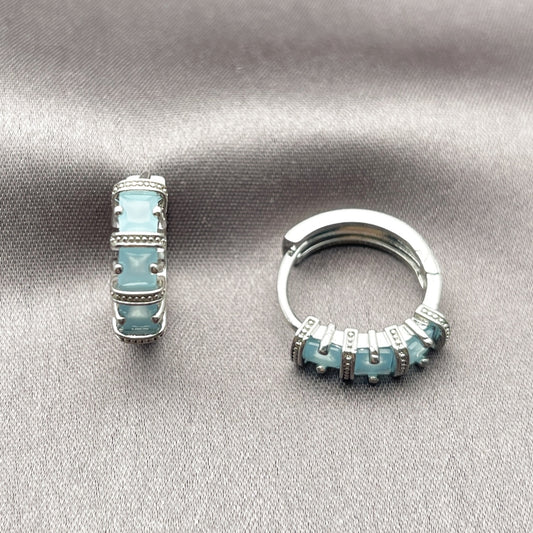 Rhodium Gold Filled Huggie Hoop, with Light Turquoise Cubic Zirconia, Polished, Rhodium Finish