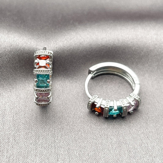 Rhodium Gold Filled Huggie Hoop, with Multicolor Cubic Zirconia, Polished, Rhodium Finish