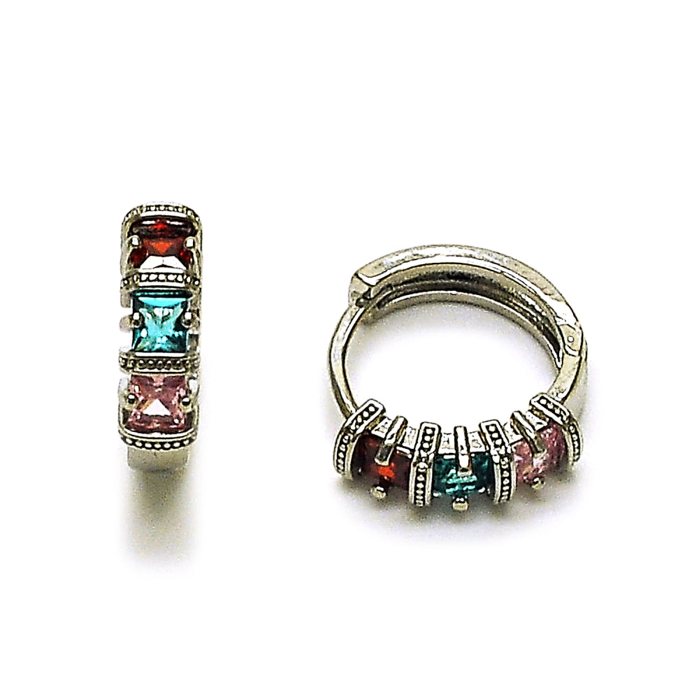 Rhodium Gold Filled Huggie Hoop, with Multicolor Cubic Zirconia, Polished, Rhodium Finish