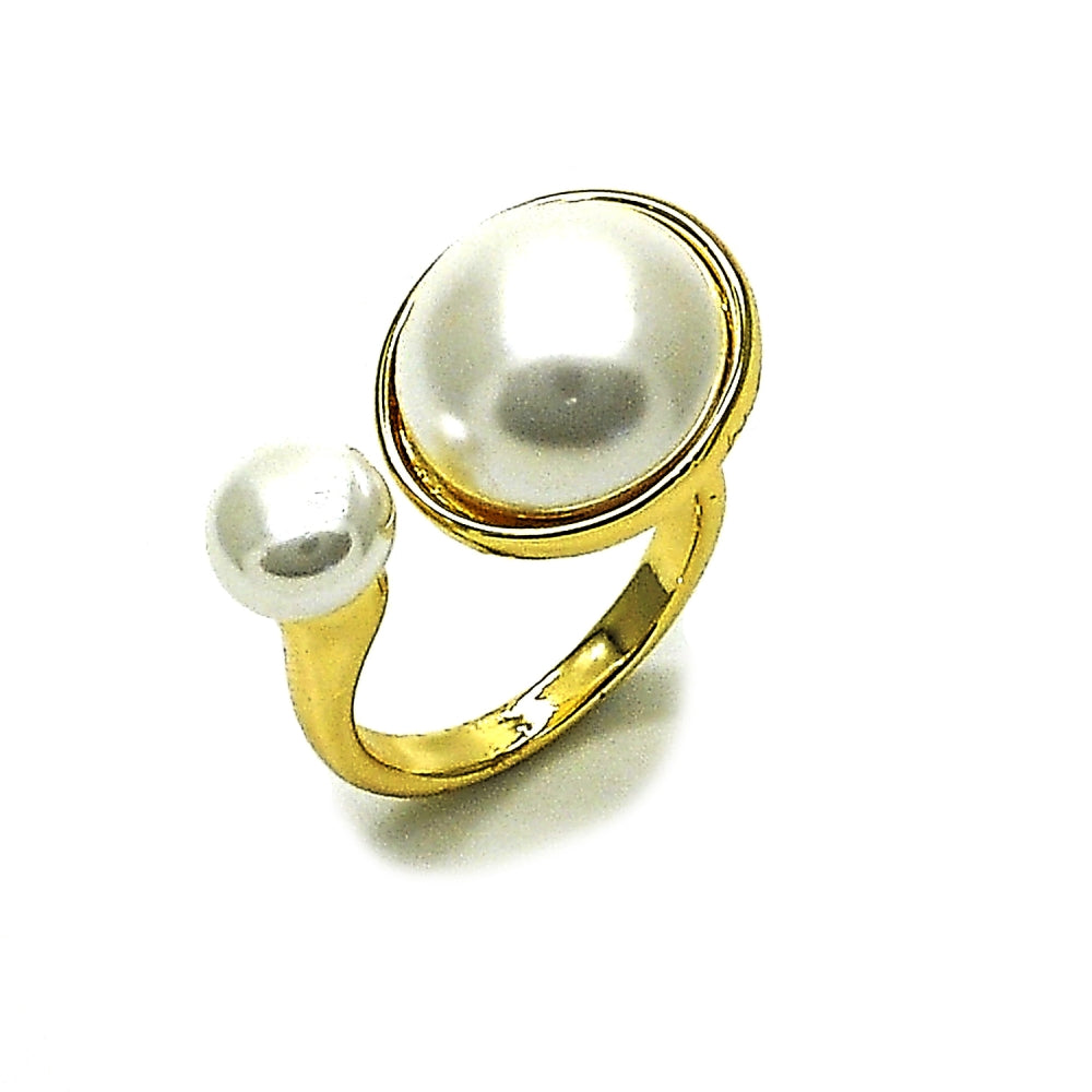 Oro Laminado Multi Stone Ring, Gold Filled Style Ball Design, with Ivory Pearl, Polished, Golden Finish