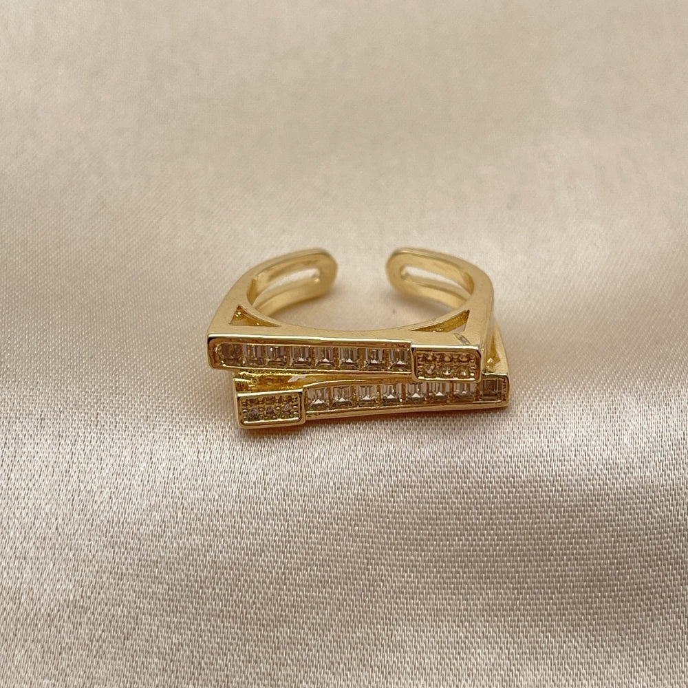 Oro Laminado Multi Stone Ring, Gold Filled Style Baguette Design, with White Cubic Zirconia and White Micro Pave, Polished, Golden Finish